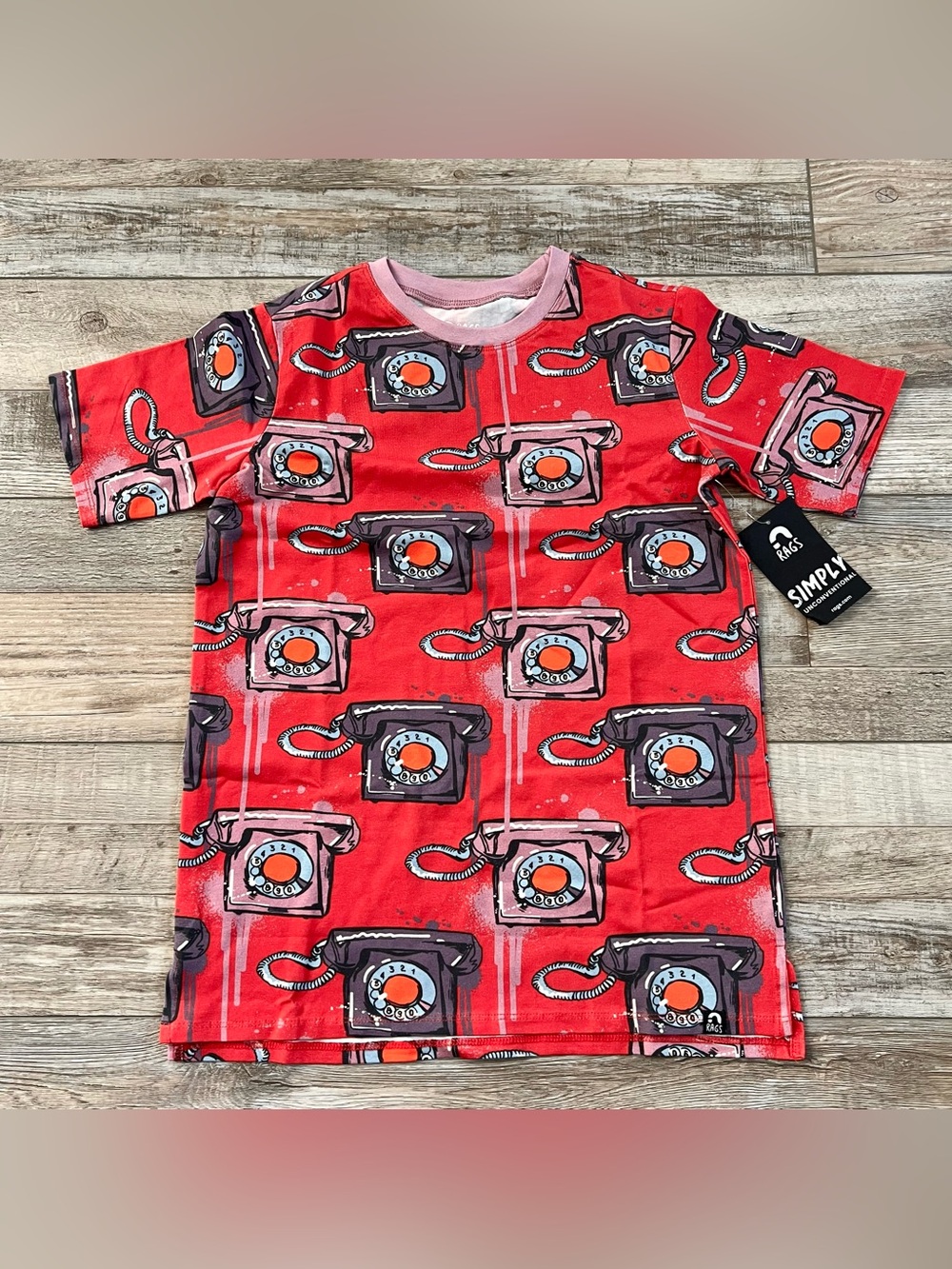 NWT Rags Kids Short Sleeve Tee in Vintage Phones Size 9/10